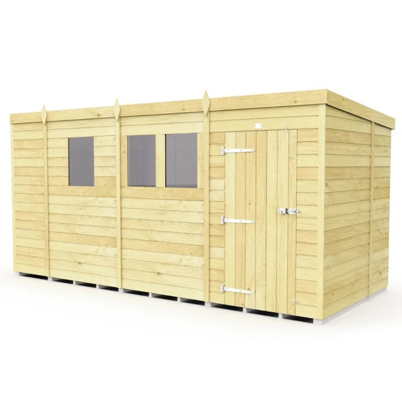 Image of Buttercup Farm 13 x 6 Feet Pent Shed - Single Door W/ Windows - L178 x W387 x H201cm in Brown Brown Unisex