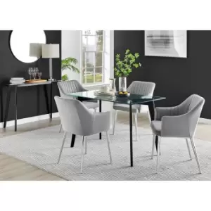 Image of Furniture Box Malmo Glass and Black Leg Dining Table & 4 Grey Calla Silver Leg Chairs