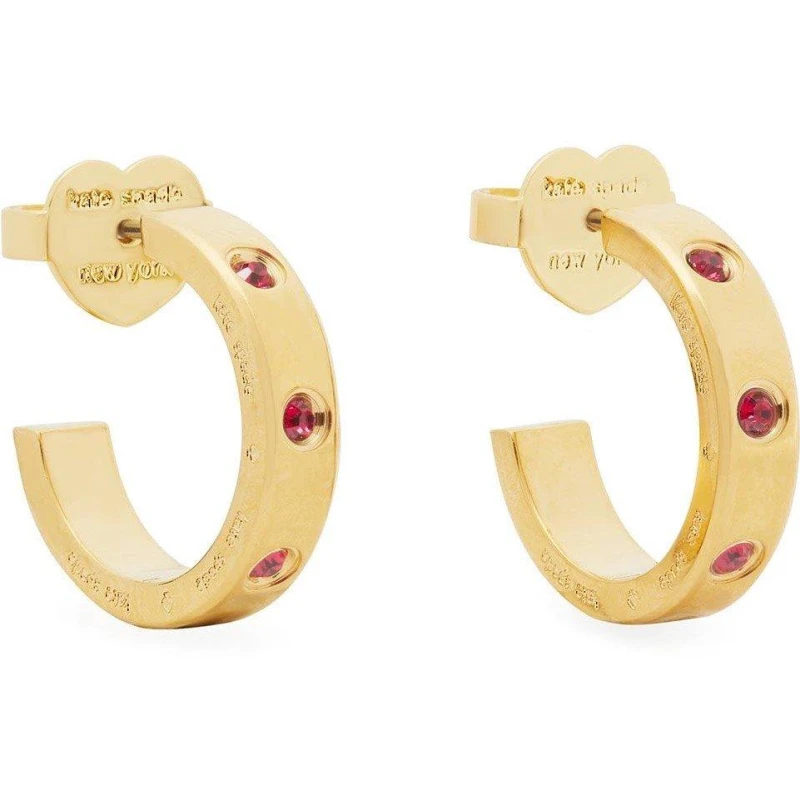 Image of Kate Spade New York Womens Set In Stone Huggies - Ruby Gold female KJ676 RBY