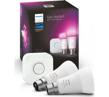 Image of PHILIPS HUE White and Colour Ambiance Smart Lighting Starter Kit with Bridge - B22, White