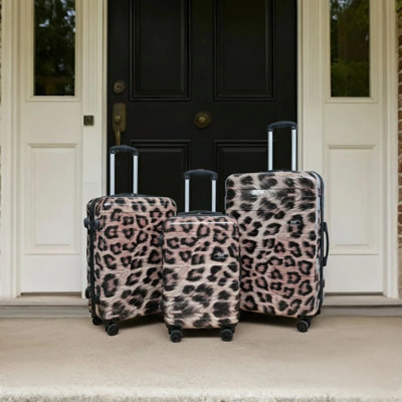 Image of OHS OHS Leopard Suitcase Luggage 3 PC Set Travel Hard Shell ABS Light Carry On 4 Wheel in Natural Natural One Size Unisex 5027434208340