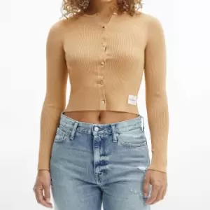 Image of Calvin Klein Jeans Womens Badge Knitted Cardigan - Tawny Sand - L