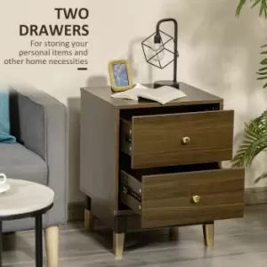 Image of Homcom - Modern Bedside Table Side Table Nightstand w/ 2 Drawers Brown Gold