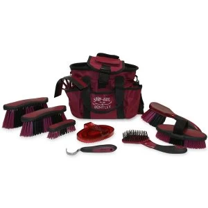 Image of Charles Bentley Slip-not Deluxe Equestrian Microban Antibacterial Grooming Set - Burgundy