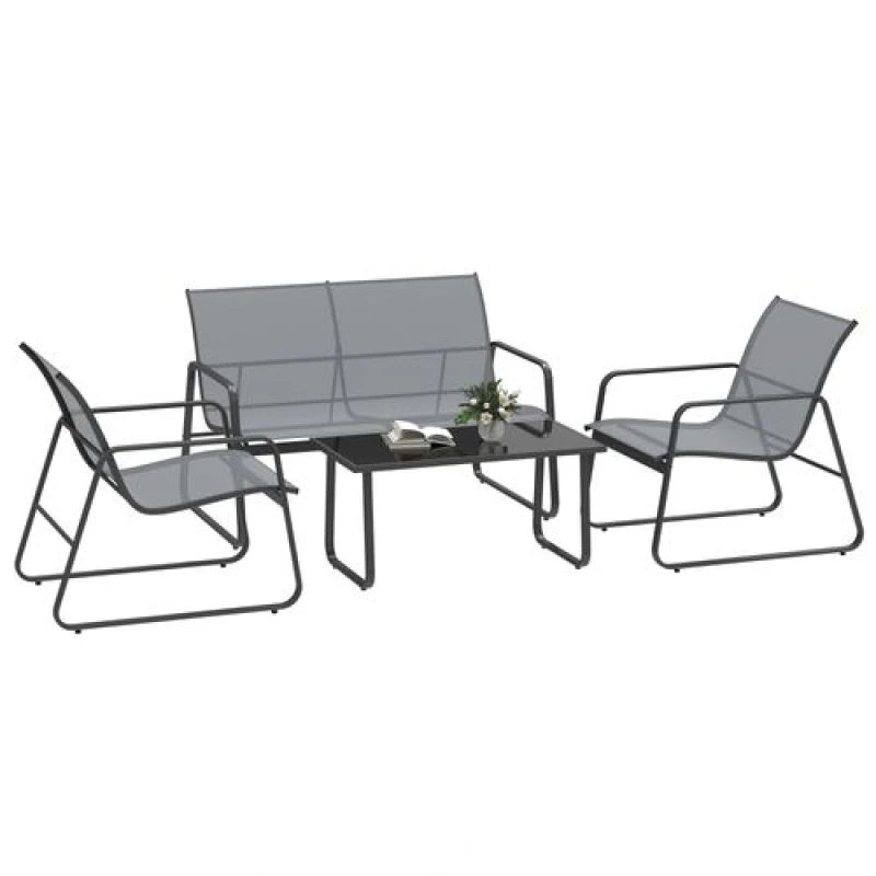 Image of Outsunny 4 Piece Garden Furniture Set Patio Sofa Set w/ Chairs, Glass Top Table, Grey 84B-507V00LG