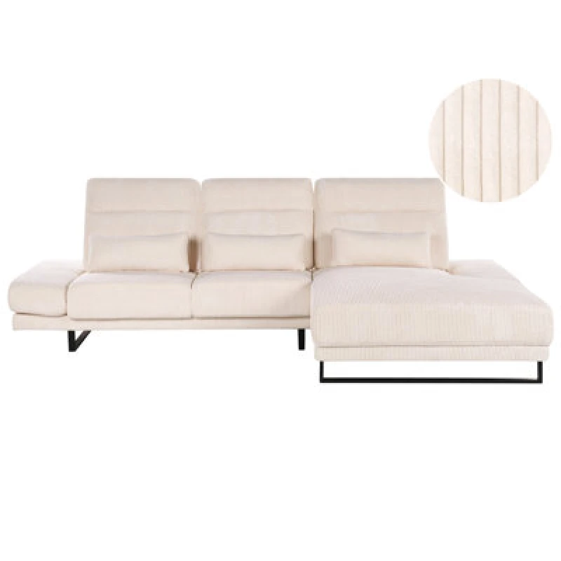 Image of Beliani Corner Sofa 4 Seater Ikast Corduroy Beige Left Hand