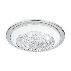Image of Wall Flush Ceiling Light Chrome Shade White Clear Glass Crystals Bulb LED 11W