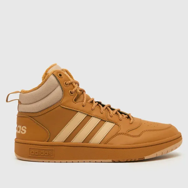 Image of adidas hoops 3.0 mid trainers in beige & brown