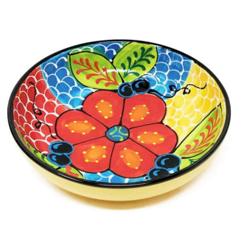 Image of Verano Spanish Ceramics Classic Spanish Hand Painted Kitchen Dining Shallow Bowl 23cm Fish Scales Multi