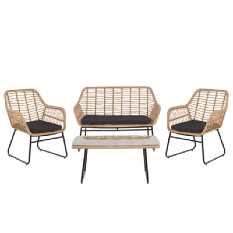 Image of Beliani Garden Lounge Set With Table 4 Seater Minori Pe Rattan Beige