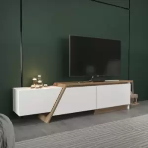 Image of Decorotika - Zonas 180 Cm Modern Unique Design tv Stand, tv Cabinet, tv Unit With 3 Cabinets White And Walnut