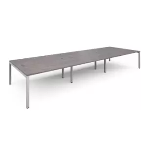 Image of Connex Triple Back to Back Office Desk - 4800mm x 1600mm - White - Grey Oak
