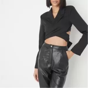 Image of Missguided Crop Tailored Tie Back Blazer - Black