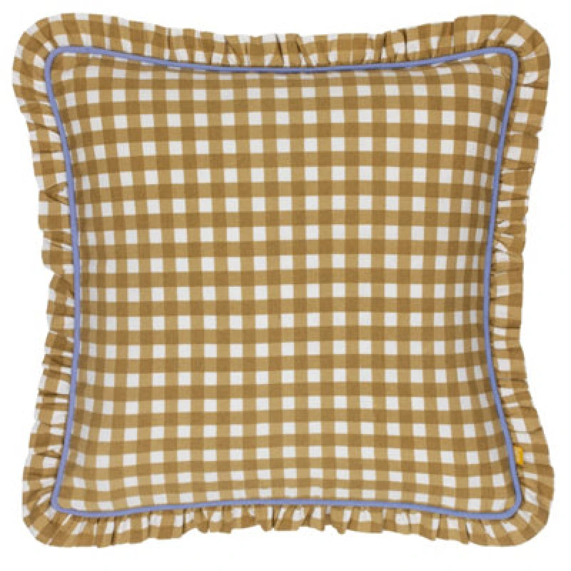 Image of Furn furn. Maude Gingham Reversible Piped Polyester Filled Cushion in Gold Size: 45cm x 45cm Gold 45cm x 45cm Unisex 5025532803146