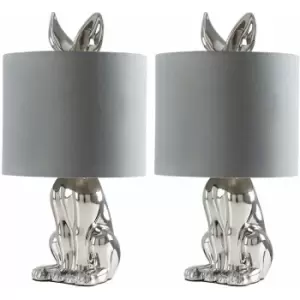 Image of Minisun - 2 x Lepus White Hare Table Lamps - Grey - No Bulb