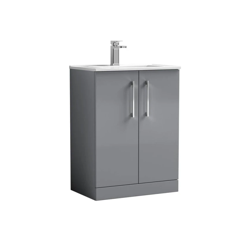 Image of Balterley Bathroom 2 Soft Close Door, Floor Vanity Unit Basin, Satin Grey, 440mm in Grey Grey Unisex