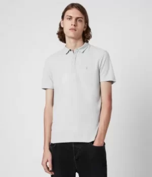 Image of AllSaints Mens Brace Short Sleeve Polo Shirt, Breezy Blue Marl, Size: XXL