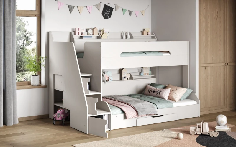 Image of Flair Slick Staircase Triple Bunk Bed with Storage White