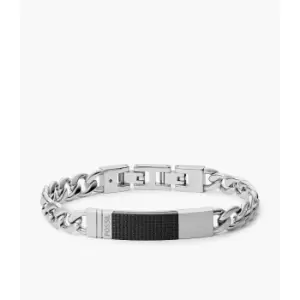 Image of Fossil Mens Plaque Silver-Tone Steel Bracelet - Silver