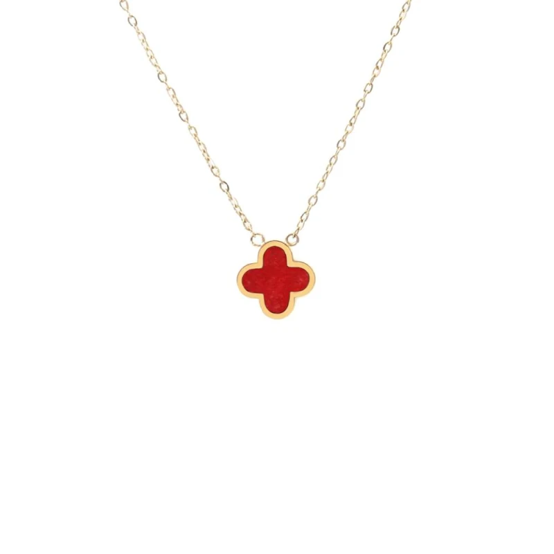 Image of Say It With Cherry Red Crystal Clover Necklace - Yellow Gold Size: 18" Gold Unisex 18"