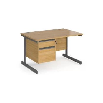 Image of Office Desk Rectangular Desk 1200mm With Pedestal Oak Top With Graphite Frame 800mm Depth Contract 25 CC12S2-G-O