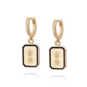 Image of Daisy London 18ct Gold Plate Palm Leaf Enamel Drop Earrings 18ct Gold Plate