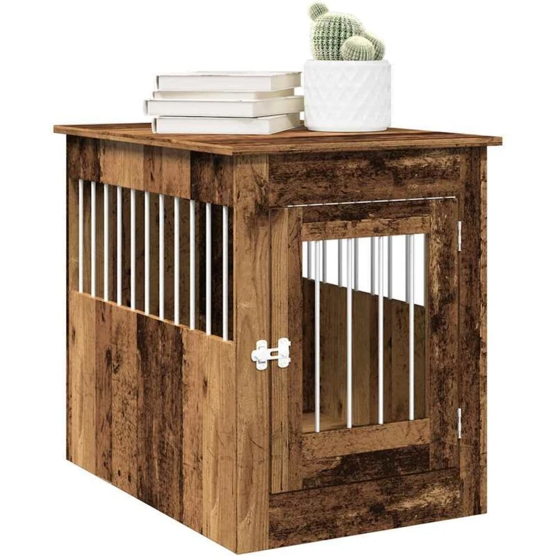 Image of vidaXL Dog Crate Furniture Old Wood 55x80x68cm Engineered Wood, Brown 857642