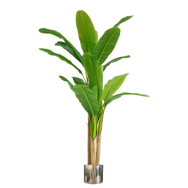 Image of N/A 180cm Artificial Banana Tree Tropical Plant Silver Metal Planter