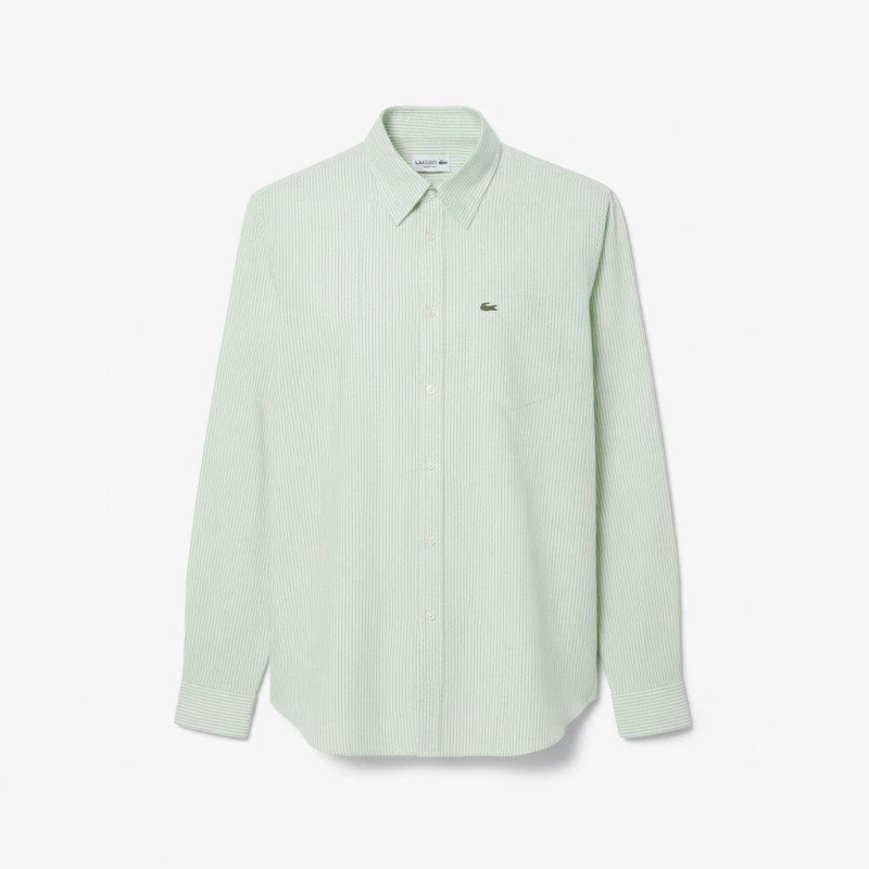 Image of Lacoste Regular-Fit Striped Oxford Shirt White male 16.5