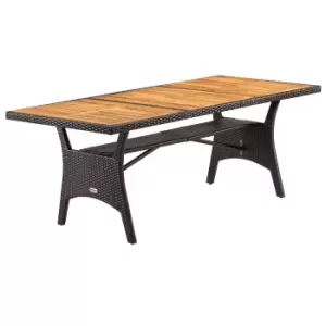 Image of Polyrattan Garden Table Takeo Brown Acacia 190x90x74cm