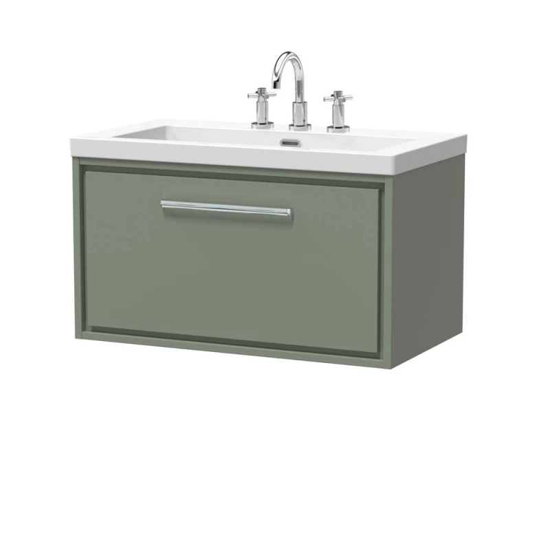 Image of Balterley Bathroom 1 Soft Close Drawer Wall Hung, Fireclay Basin, Green, 800mm in Green Green Unisex
