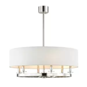 Image of Durham 6 Light Pendant Polished Nickel, Linen