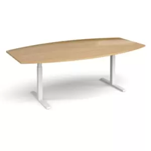 Image of Elev8 Touch radial boardroom table 2400mm x 800/1300mm - white frame and oak top