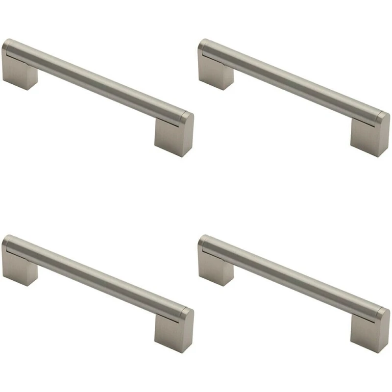 Image of Loops 4x Round Bar Pull Handle 168 x 14mm 128mm Fixing Centres Satin Nickel & Steel Metallics unisex