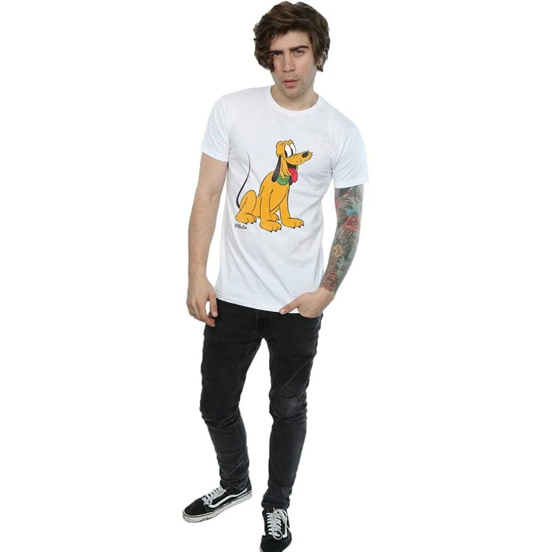 Image of Disney Men Classic Pluto Cotton T-Shirt in White Size: Small White S Male 5063377455762