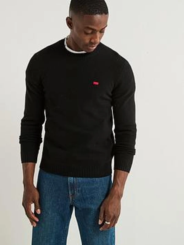 Image of Levis Housemark Crew Neck Wool Blend Jumper Black Men S