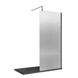 Image of Hudson Reed 800mm Fluted Wetroom Screen With Support Bar - Matt Black