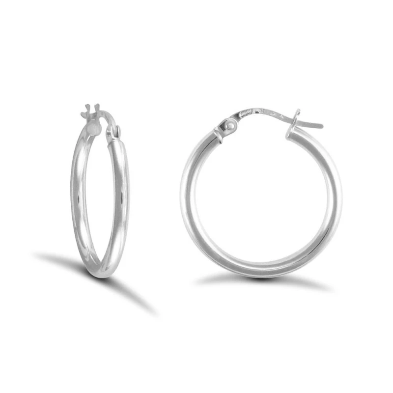 Image of Jewelco London Sterling Silver Polished Hoop Earrings - 2mm - 1.9cm - AER009B Silver female