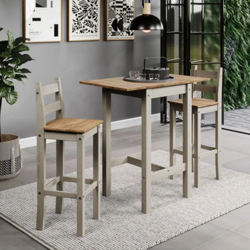 Image of Core Products Corona Grey Square High Breakfast Bar Drop Leaf Table and Bar Chair Set Grey