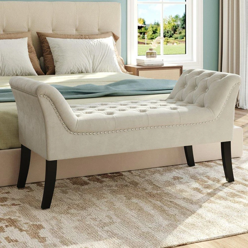 Image of Kabinet UK Contemporary Velvet Buttoned Bench White unisex One size