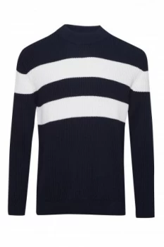 Image of Mens French Connection Bold Stripe Roll Neck Jumper Marine