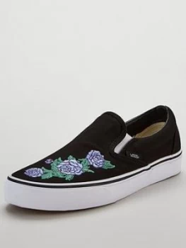 Image of Vans UA Embroidered Classic Slip On Black Lilac Size 4 Women