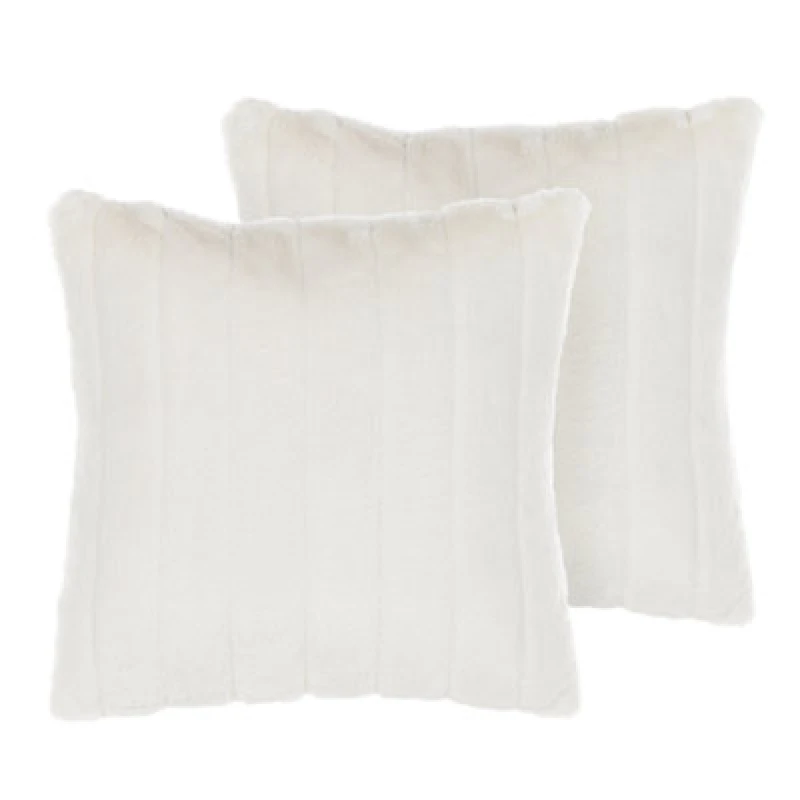 Image of Beliani Set Of 2 Decorative Cushions Pumila Faux Fur 45 X 45cm White Solid