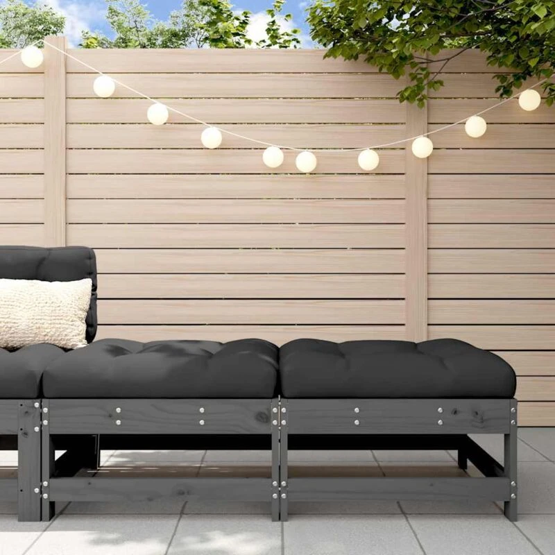 Image of VIDAXL Garden Footstools with Cushions 2pcs Grey Solid Wood Pine vidaXL 8720845802370