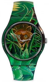 Image of Swatch MoMA THE DREAM BY HENRI ROUSSEAU Green Jungle Watch