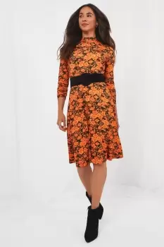 Image of Autumnal Funky Floral Long Sleeve Dress