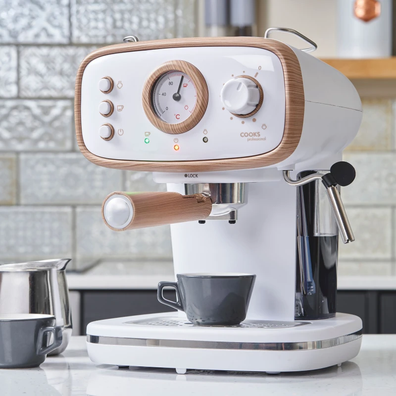 Image of Cooks Professional Coffee Machine Espresso Maker Barista Pro 15-Bar Pump Frothing Wand Nordic White White