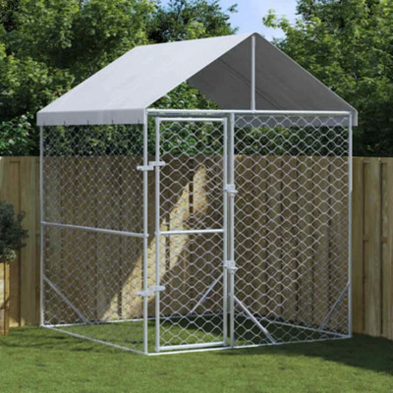 Image of Vidaxl Outdoor Dog Kennel With Roof Silver 2X2X2.5 M Galvanised Steel