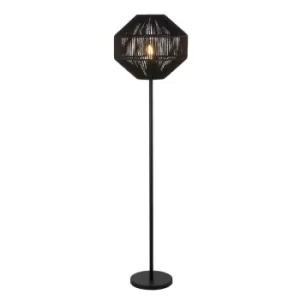 Image of 1 Light Floor Lamp, Black Wicker