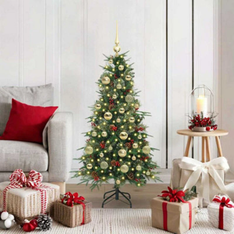 Image of vidaXL Artificial Hinged Christmas Tree with Gold Balls Green 120cm PE and PVC, Green 3397397
